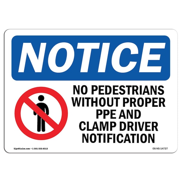 OSHA Sign, No Pedestrians Without Proper W/, 5in X 3.5in Decal, 10PK, 3.5" W, 5" L, Landscape, PK10